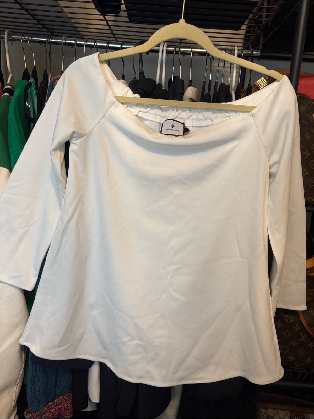 Tuckernuck White Boatneck Three-Quarter Sleeve Top